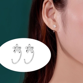 ต่างหูห่วงดอกไม้ แบบคล้อง เงินแท้ • Silver Flower Earrings