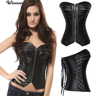 💄Sexy Faux Leather Zipper สายรัดข้อมือ Corset Bustier เอวคอร์ป