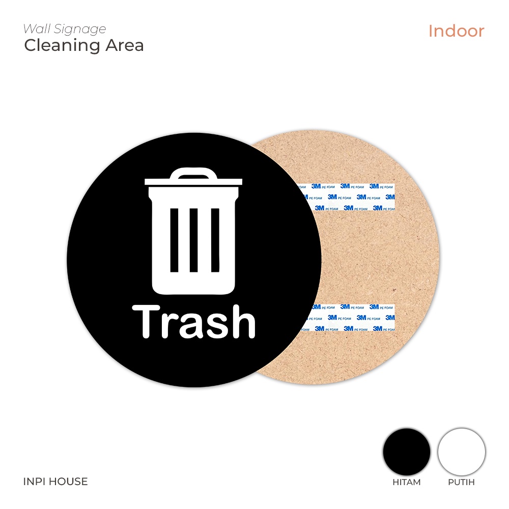 INPI HOUSE Signage Trash Logo - ป้ายบอกตำแหน่งถังขยะ - สีดำ, ขาว - ใช้ภายในอาคาร