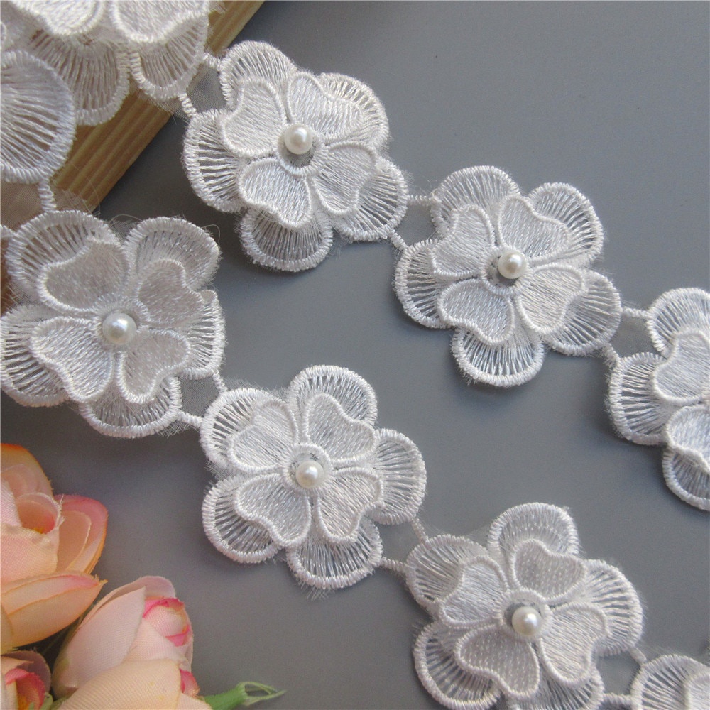 10XFlowers ไข่มุกลูกไม้หัวใจดอกไม้สําหรับชุดริบบิ้นลูกไม้ Trim ถักงานแต่งงานปัก DIY Handmade Patchwork เย็บอุปกรณ์หัตถกรรม
