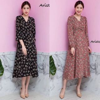 Maxi dress ลายดอกผ้าดีผูกหลัง รูปจริงงานขาย