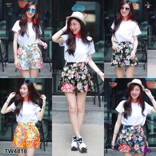 TW4818 Set 2 ชิ้น เสื้อยืดขาว+กางเกงลายดอก