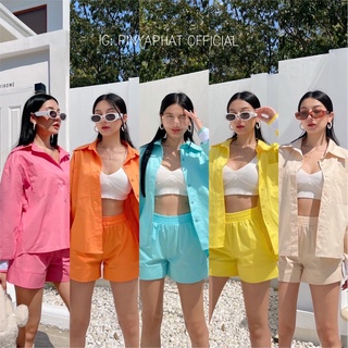 New colorful set📍📍เสื้อเชิ้ตแขนยาวทรงโอเวอร์ไซส์ มีกระเป๋าหน้า2ข้าง ดีไซน์แต่งขอบกระเป๋าหนา