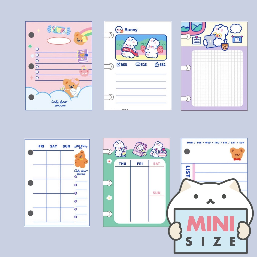 กระดาษรีฟิล 3 รู Mini Diary 🐻 50 แผ่น ขนาด Mini 3 Holes Planner Refill Paper Diary BT สมุดแพลนเนอร์ ไดอารี่ mimisplan