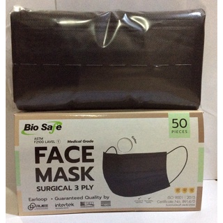 ส่งฟรี BioSafe  face mask Black Medical Grade สีดำ ยกลัง20กล่อง