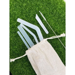 EZ✨ชุดหลอดดูดซิลิโคน หลอดดูดชาไข่มุก ✨7pcs/set แบบนื่มและแข็ง 4ขนาด Reusable Silicone Straw Set New