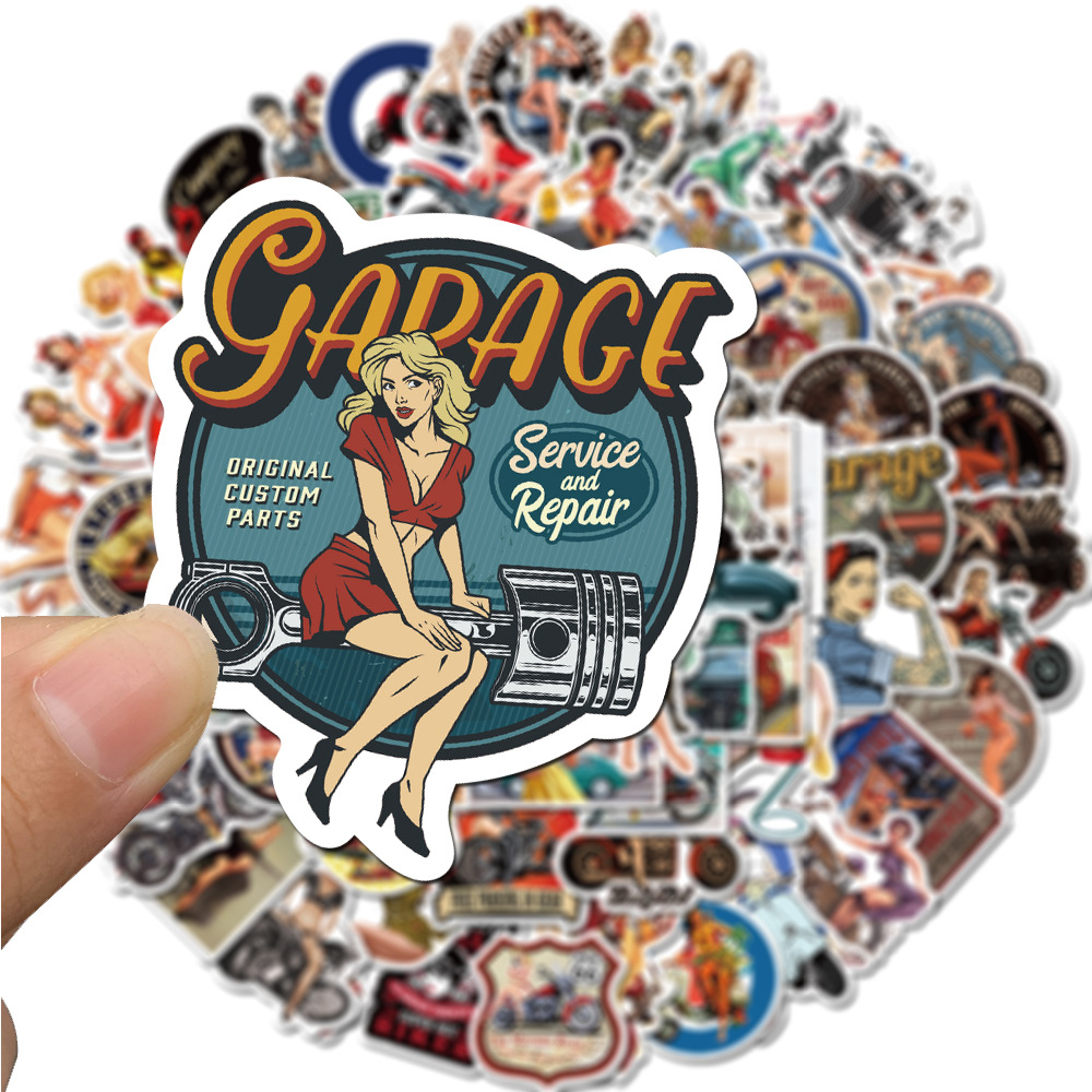 พร้อมส่ง มอเตอร์ไซด์ ป้ายสังกะสีวินเทจ ของเล่นเก่า sex girl USA poster sticker สติกเกอร์ กันน้ำ100pc