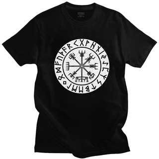 เสื้อยืดสีขาวเสื้อยืดคอกลม แขนสั้น ผ้าฝ้าย ทรงหลวม ลาย Vegvisir Runes Viking สําหรับผู้ชายS-4XL