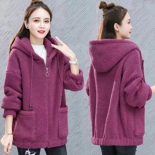 เสื้อกันหนาวผู้หญิงมีฮู้ด สีพื้น มีกระเป๋าด้านหน้า ผ้าสำลี ทรงใหญ่ หลวมใส่สบาย สไตล์เกาหลี มี 6 สีให้เลือก
