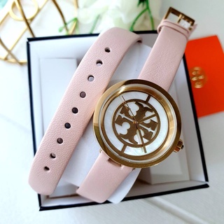 💚แท้💯 พร้อมส่ง💚TORY BURCH REVA DOUBLE WRAP IN PINK LEATHER STRAP  WATCH WITH GOLD CASEStyle No:TORY BURCH TBW4030