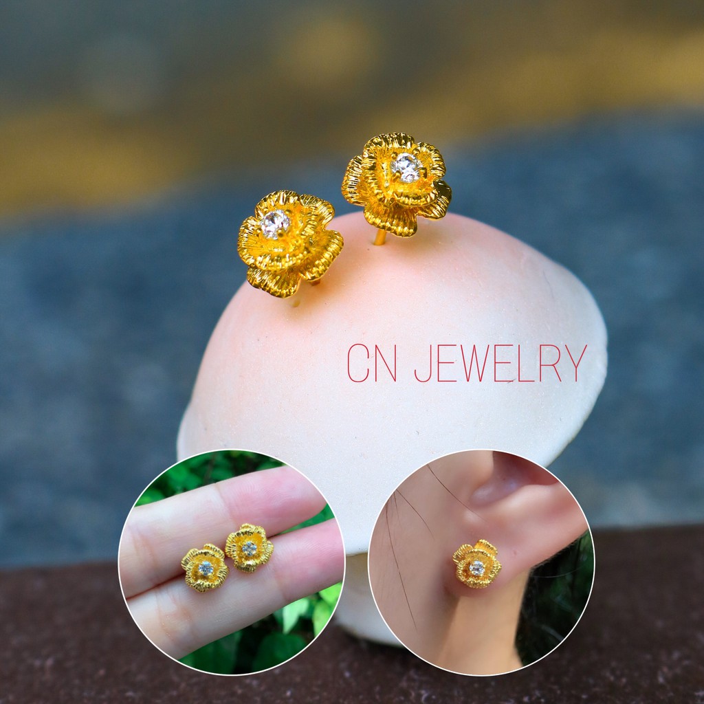 ต่างหูกุหลาบเพชร ตัวเรือนสีทอง  รุ่นA10 1คู่ CN Jewelry earings ตุ้มหู ต่างหูแฟชั่น ต่างหูเกาหลี ต่างหูทอง