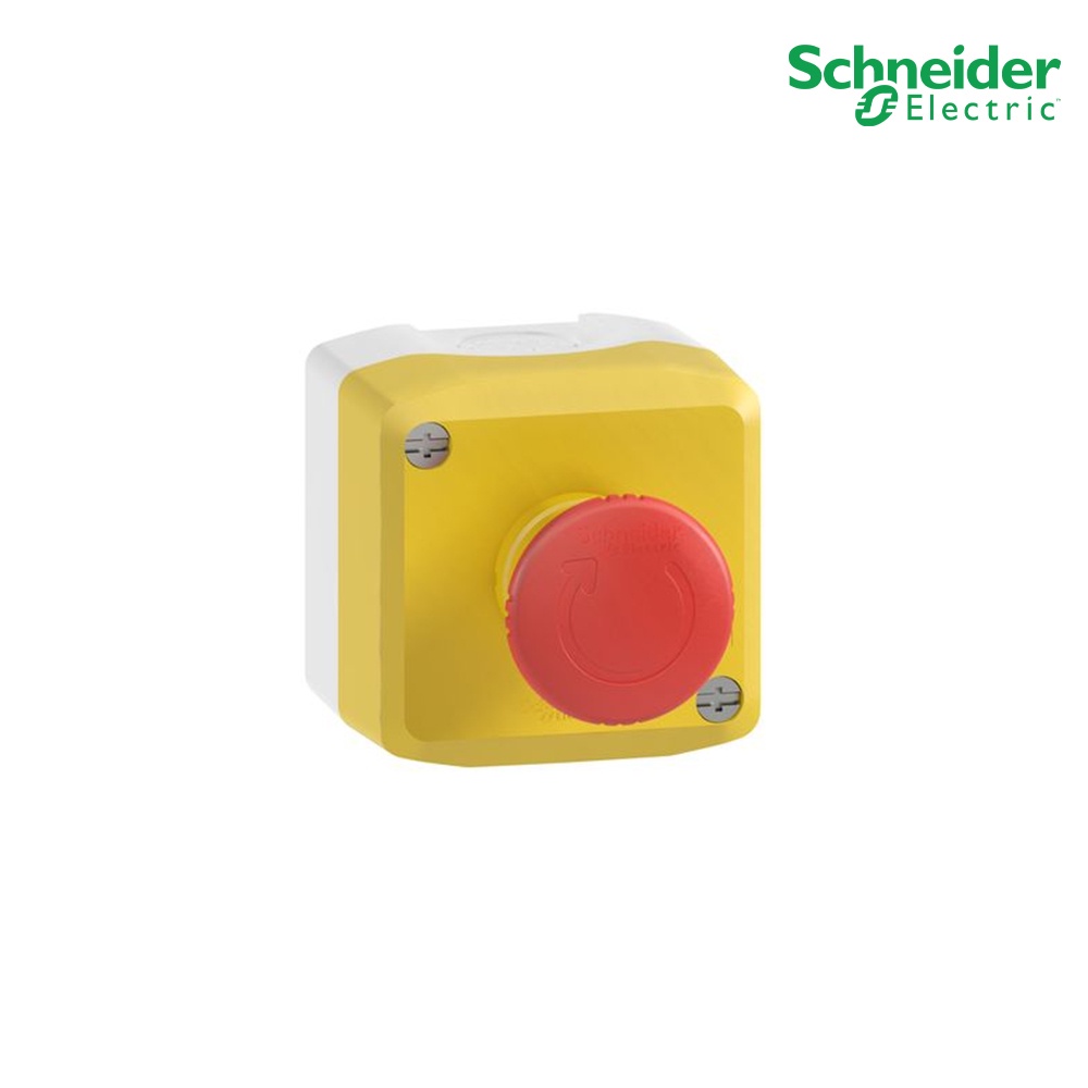 Schneider Electric สวิตซ์กดดอกเห็ด 40มม. สีแดงกดล็อก หมุนเด้งกลับ (กล่องสีเหลือง) รหัส XALK178 - ชไน