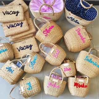 กระเป๋าสานปักชื่อ กระเป๋าทะเล กระเป๋าผักตบชวาติดชื่อฟรี Beach bag Summer bag