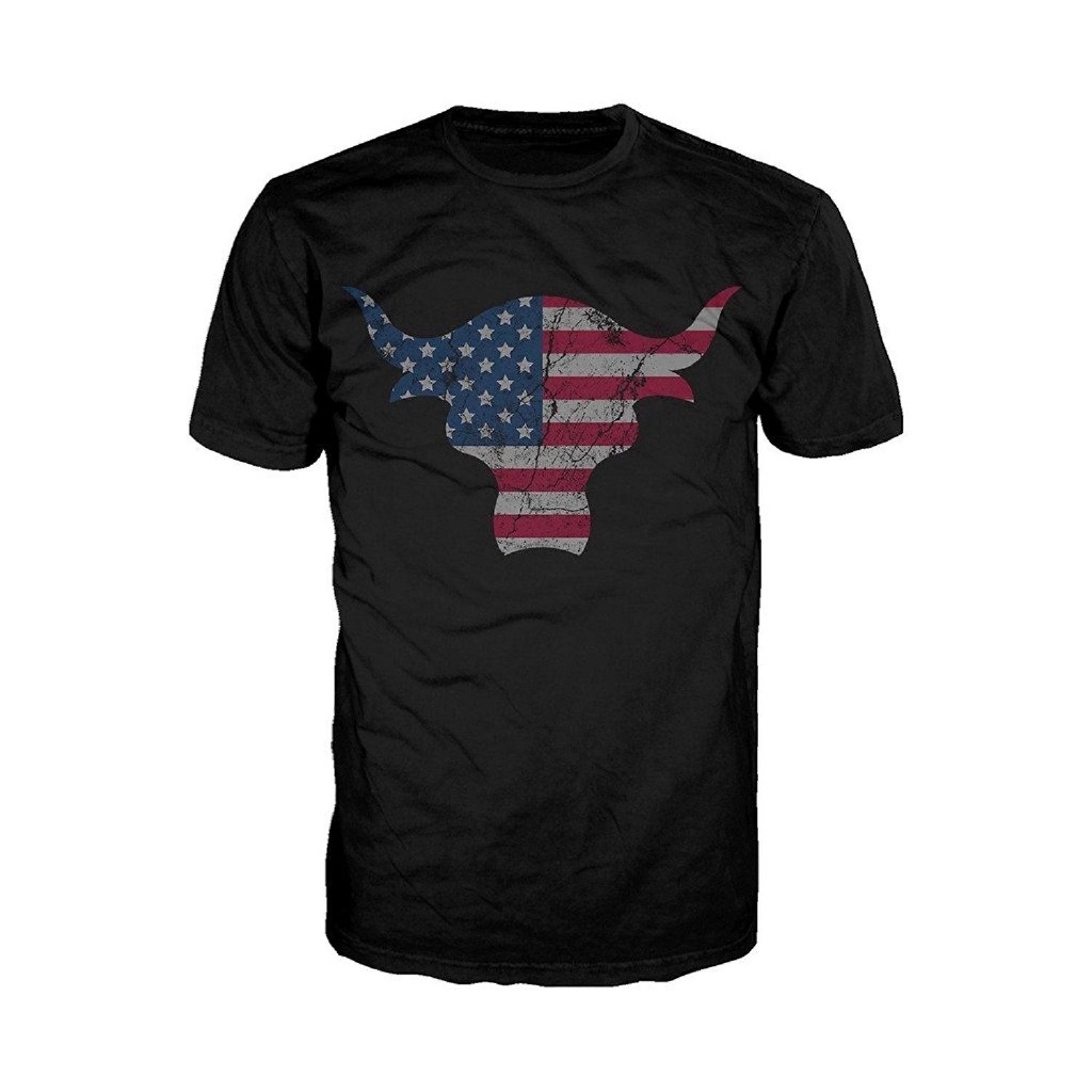 ◈WWE The Rock USA Bull Mens T-Shirt (Black) New Brand Short Sleeve Printed T-Shirt Casual Streetwear