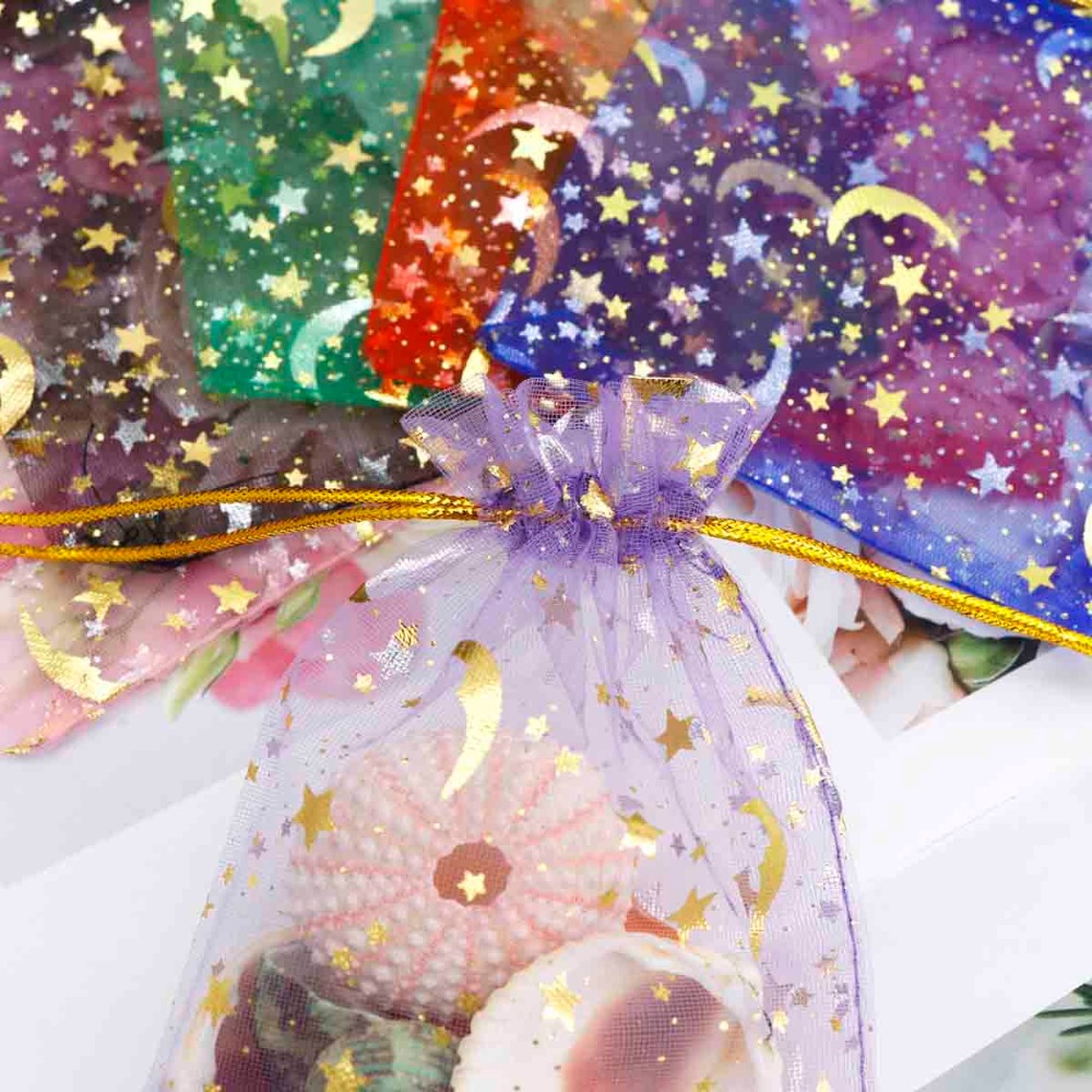50X Star Moon Organza งานแต่งงานโปรดปรานกระเป๋าตกแต่งเครื่องประดับ Candy Pouches