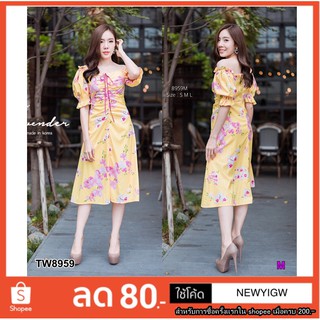 Summer Flower Dress เดรสแขนสั้น ทรงใส่ง่ายๆ น่ารัก ใสๆ ผ้านิ่ม ใส่สบาย ปลายแขนสม็อค ซิปหลังใส่ง่าย  ป้าย Lavender (8959)