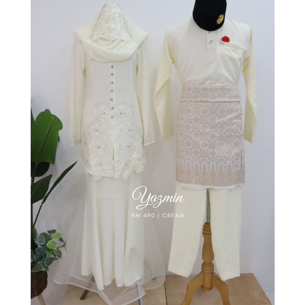 ชุดเจ้าสาว BAJU KURUNG YAZMIN IN CREAM | นิกาโอะ กะวิน |ทูน่าง | ครบชุด Kurung Moden LACE |โดย moff2