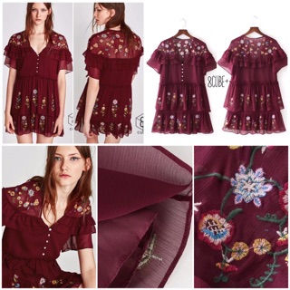 maroon chiffon embroidered dress