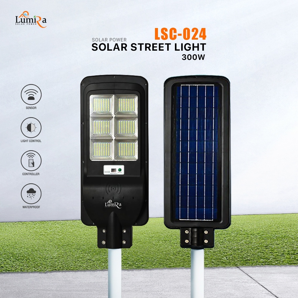 LumiRa  LSC024 300 โคมไฟถนนโซล่าเซลล์พร้อมขาตั้ง SOLAR STREET LAMP 300W + POLE ขาตั้ง