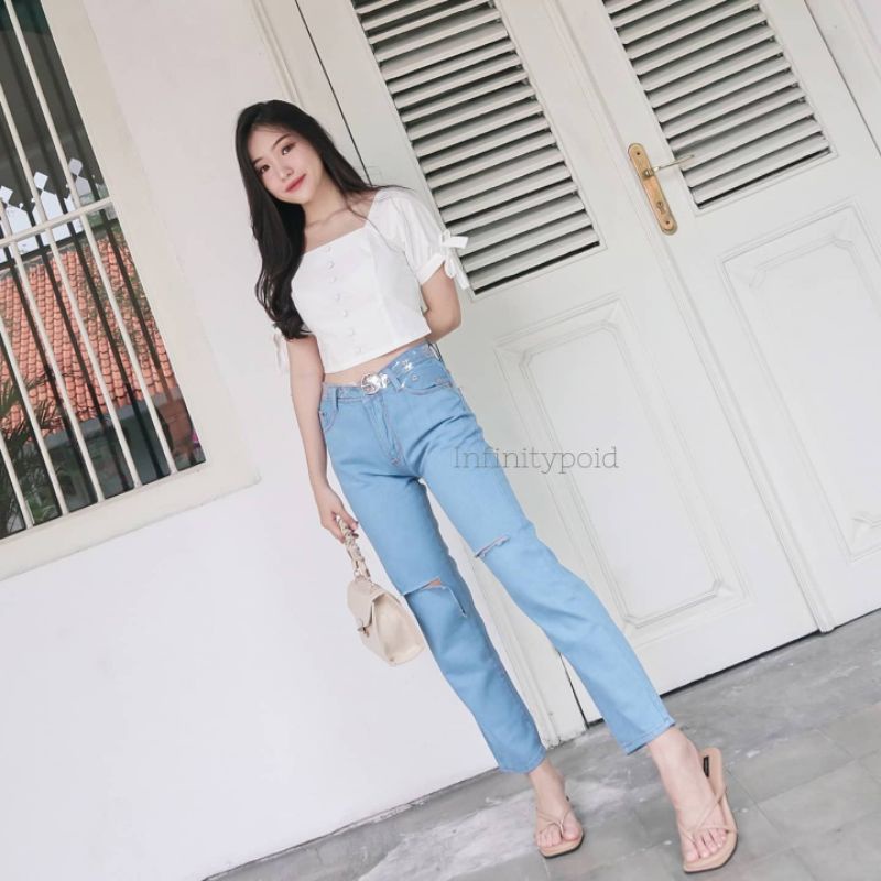 Valerie BOYFRIEND JEANS LIGHTBLUE JEANS RIPPED