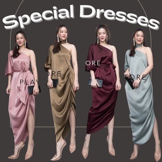 MiRRoRSiSTER’s GiZa SiNGLE SHouLDeR DReSS #00204.5 เดรสซาติน เดรสซิลค์ เดรสไปงาน เดรสเพื่อนเจ้าสาว ชุดไปงาน ชุดงานแต่ง