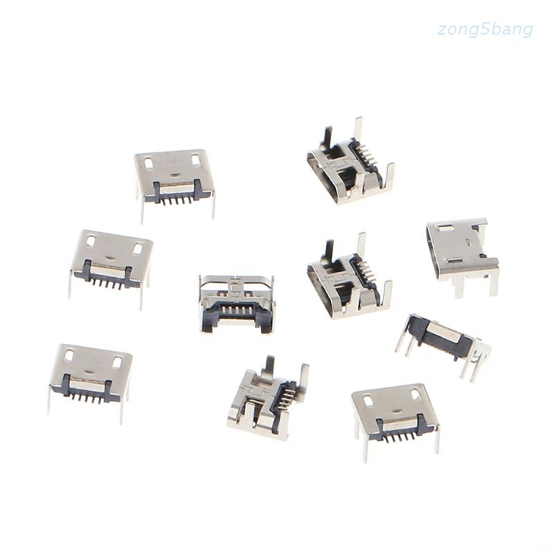 10 Pcs Micro USB Type B 5 Pin Female Socket Connector 4 Legs 90 Degree