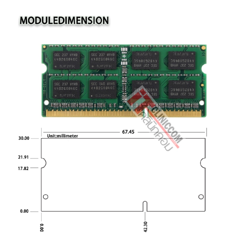 แรมโน๊ตบุ๊ค 4GB DDR3 1333Mhz (4GB 2Rx8 PC3-10600S) Samsung Ram Notebook สินค้าใหม่ (001)