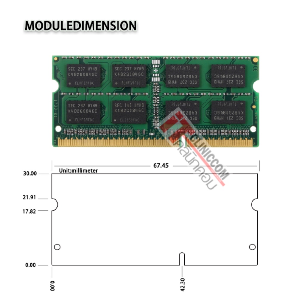 🔥มีส่งด่วนภายในวัน🔥แรมโน๊ตบุ๊ค 4GB DDR3 1333Mhz (4GB 2Rx8 PC3-10600S) Samsung Ram Notebook สินค้าใหม่ (001)