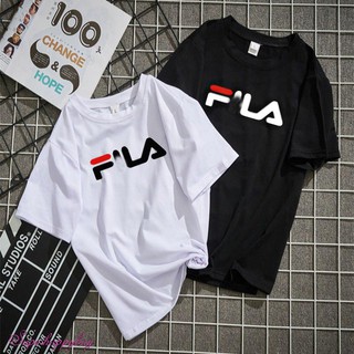 ✨Superhappybuy💕เสื้อยืดแขนสั้นแฟชั่นเกาหลีแขนสั้นเสื้อยืดหลวม FILA พิมพ์ตัวอักษร