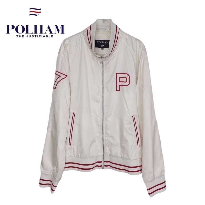 POLHAM Windbreaker jacket สีครีม ผ้าร่ม 2 ชั้น  logo หลัง แขน อก ปักนูน ยังสวยเลยครับ