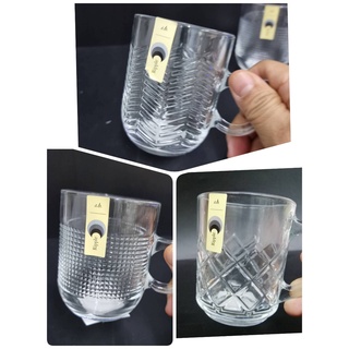 Deli Glassware แก้วน้ำมีหู แก้วกาแฟ  เนื้อหนา สลักลายสวยงาม สำหรับใส่เครื่องดื่มร้อนเย็น ช่วยลดอุณหภูมิ RJ27LA09