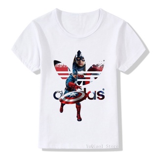 เสื้อยืดคอกลม พิมพ์ลาย Superhero Captain America Addidas สีขาว ของขวัญวันเกิด สําหรับเด็กผู้ชาย และเด็กผู้หญิง 2023