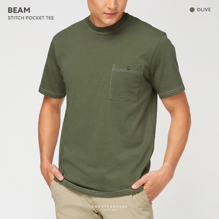 TWENTYSECOND เสื้อยืดแขนสั้น รุ่น BEAM STITCH POCKET TEE (Oversized fit) - สีเขียว / Olive