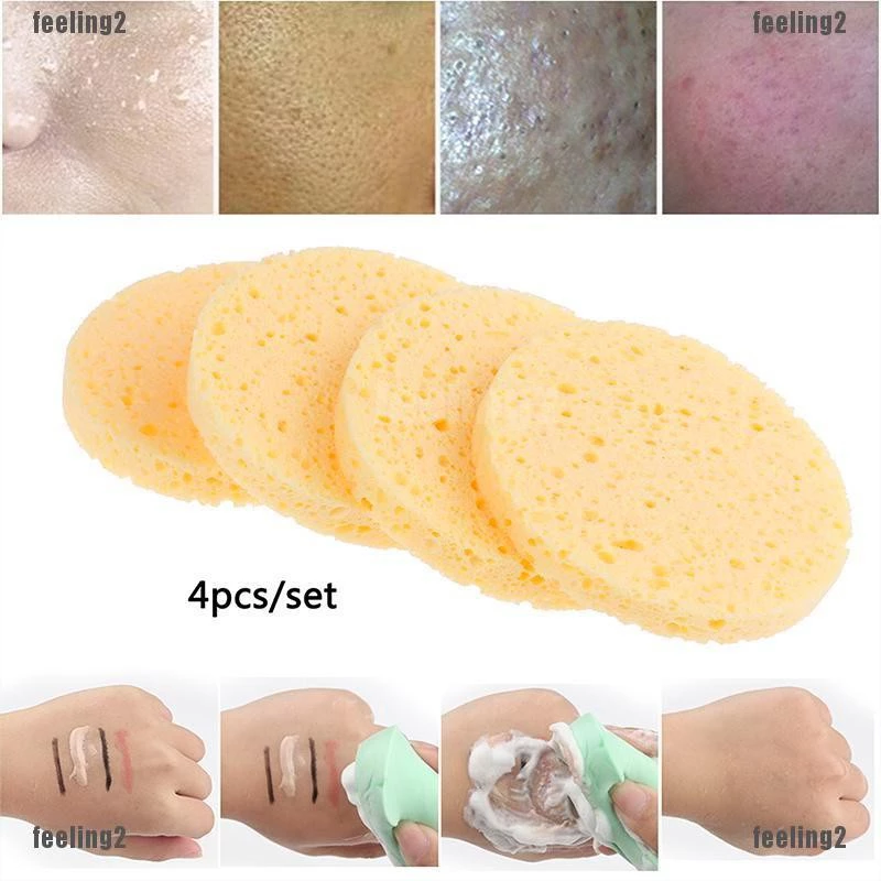 ฟองน้ําทําความสะอาดผิวหน้า 4 ชิ้นต่อชิ้น างหน้าพัฟแต่งหน้าบีบอัดทําความสะอาดฟองน้ําเครื่องมือทําความสะอาดงาม