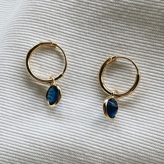 10mm Blue CZ Dangle Hoops, 18K Gold Plated Sterling Silver Earrings E0071 | เงินแท้ 925 ชุบทองเเท้ 18 กะรัต