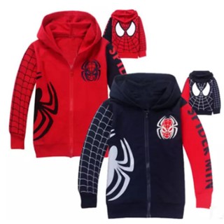 🌾พร้อมส่ง🌾เสื้อแจ๊คเก็ตกันหนาวมีฮู้ดเด็กชาย เสื้อกันหนาวมีฮู้ดลาย Spider man