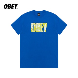 Obey เสื้อยืดคอกลม แขนสั้น พิมพ์ลายตัวอักษร สีตัดกัน แฟชั่นฤดูใบไม้ผลิ และฤดูร้อน สําหรับผู้ชาย