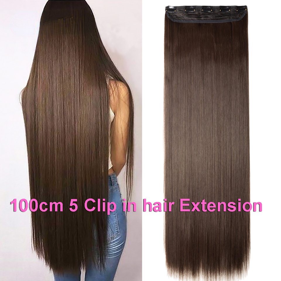 Nen กิ๊บติดผมสังเคราะห์ ยาวตรง 100 ซม. 5 คลิป ทนความร้อน สีดํา สีน้ําตาล พร้อมกิ๊บติดผม