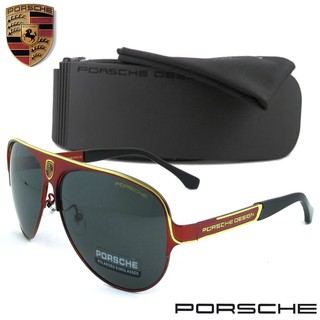 Polarized แว่นกันแดด แฟชั่น รุ่น PORSCHE UV 8580 C-4 สีแดงเลนส์ดำ เลนส์โพลาไรซ์ ขาข้อต่อ สแตนเลส สตีล แว่นตา Sunglasses