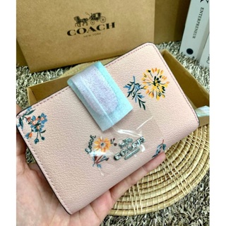 COACH MEDIUM CORNER ZIP WALLET WITH DANDELION FLORAL PRINT ((2855))