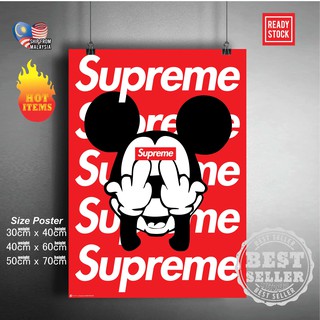 Supreme x มิกกี้เมาส์ โปสเตอร์ สตรีทแวร์ โปสเตอร์ สตรีทไอคอน โปสเตอร์ สติกเกอร์ติดผนัง เดคโคเฟรม โปสเตอร์