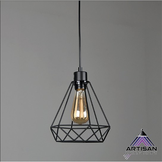 Pendant Lamp, Metal In Black, E27x1, Size D200 x H250 mm.