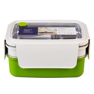 กล่องอาหารสเตนเลส 1.15 ลิตร SUPER LOCK6180 สีครีม/เขียว ที่ใส่อาหาร Kitchen Food Containers