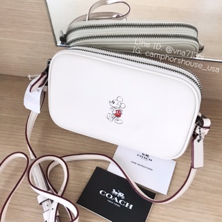 🌟พร้อมส่ง🌟COACH CROSSBODY POUCH IN GLOVE CALF LEATHER WITH MICKEY กระเป๋า 2 ซิป หนังทั้งใบ Limited ลาย Mickey