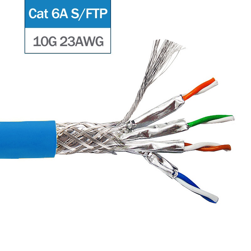 Linkwylan Cat6A สาย S/FTP 23AWG เครือข่ายติดตั้งสาย LAN Solid Wires Shielded 10G 500Mhz Hi-Speed LSZH รองรับ 4PPoE