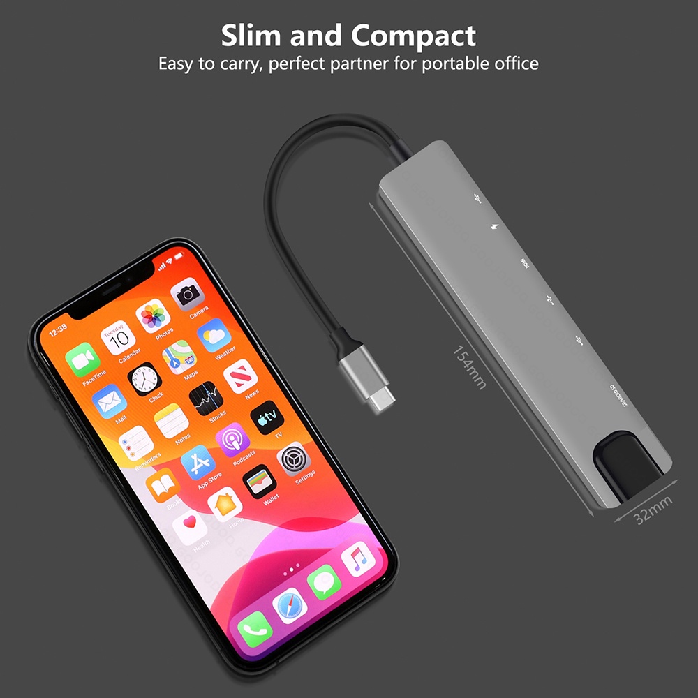 GOOJODOQ พร้อมส่ง  8-in-1 อะแดปเตอร์ฮับการ์ดรีดเดอร์ USB Type-C Hub 4K HDMI RJ45 USB SD/TF PD ชาร์จเร็ว สำหรับ MacBook