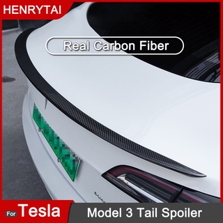 Tesla อุปกรณ์เสริมFor Tesla Model 3 Soiler Real Carbon Fiber Car Styling Exterior Wing Accessories model3 20172021 Rear