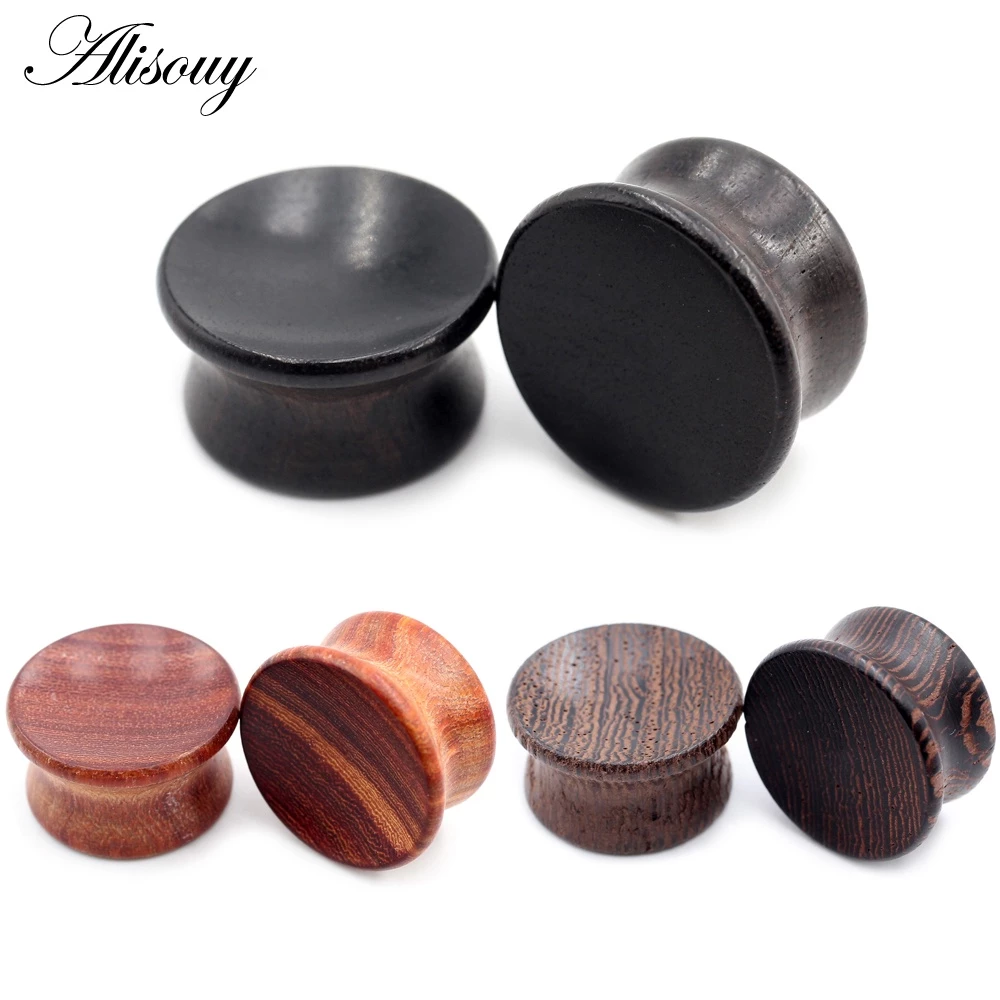 Alisouy 2 ชิ้น 6 มิลลิเมตร-20 มิลลิเมตรเว้าไม้ธรรมชาติผู้ชายผู้หญิงหูอุโมงค์ปลั๊ก Expander Stretchers วัดต่างหูเจาะเครื่องประดับ