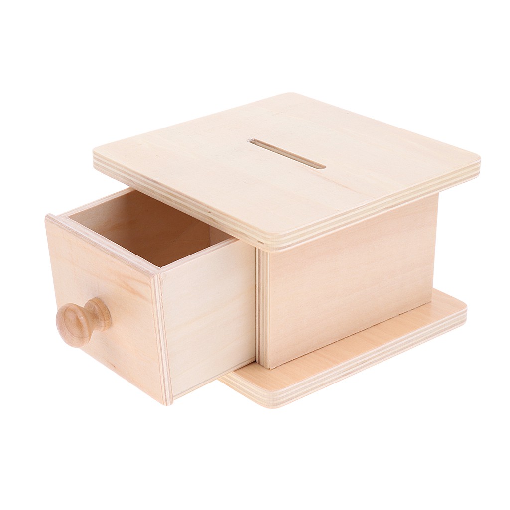 Montessori Wood Coin Box Piggy Bank Learning Educational Infant Kids Toys ga9w