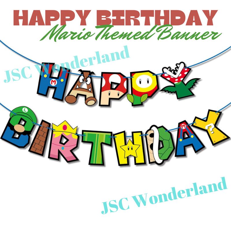 Mario Theme Happy Birthday Banner Party ตกแต่ง Super Mario วันเกิดธงสําหรับวันเกิดตกแต่ง